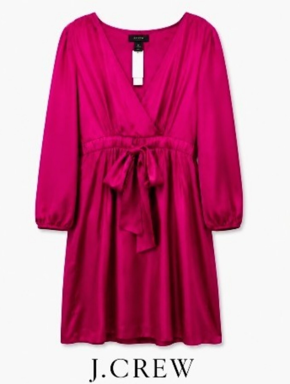 J. Crew Magenta Satin Tie-Waist Dress...Nothing But Classic NWT